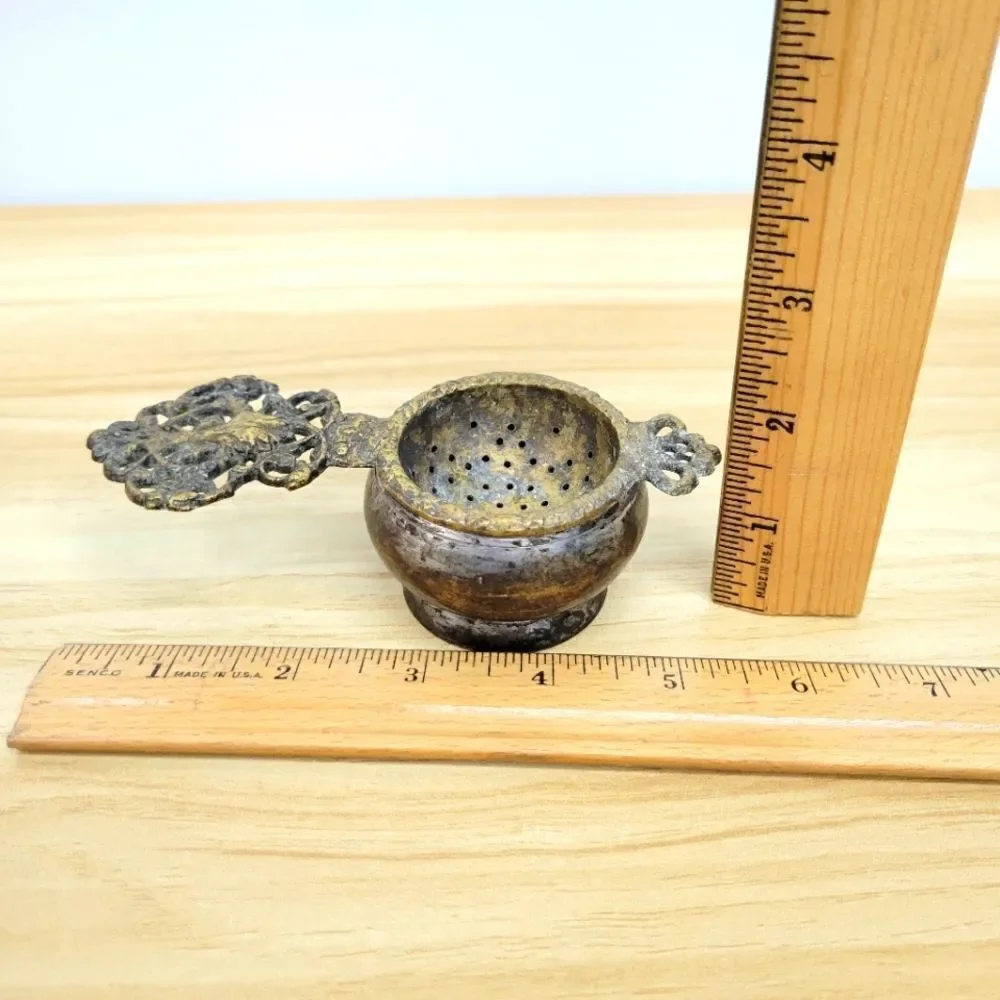 Vintage Brass Tea Strainer Ornate Handle Loose Leaf Infuser – Made in India